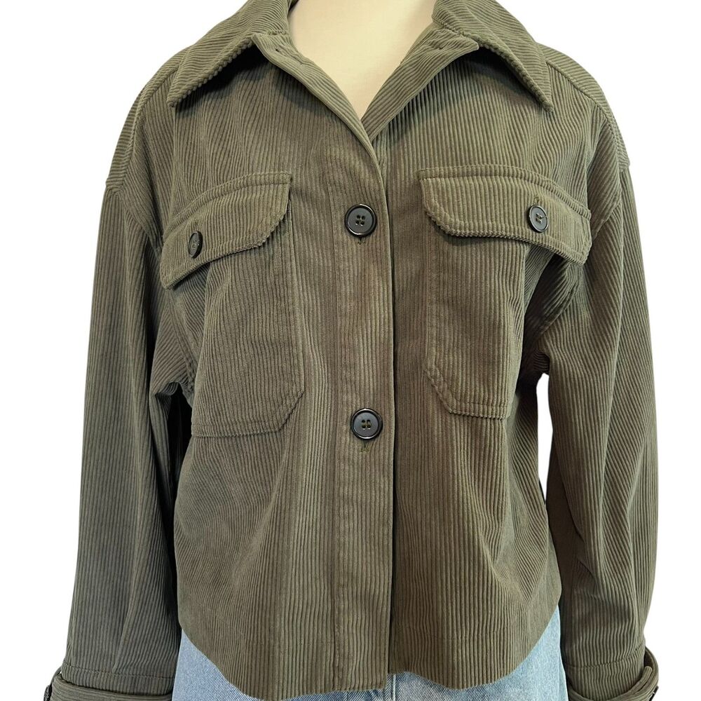 Avec Les Filles Corduroy Jacket Cropped Shacket Olive Green M Streetwear Edge
